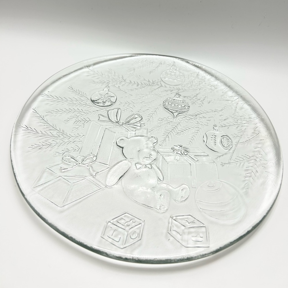 🎄🎁🐻Libbey Glass Company - Vintage Christmas Holiday glass serving platter.